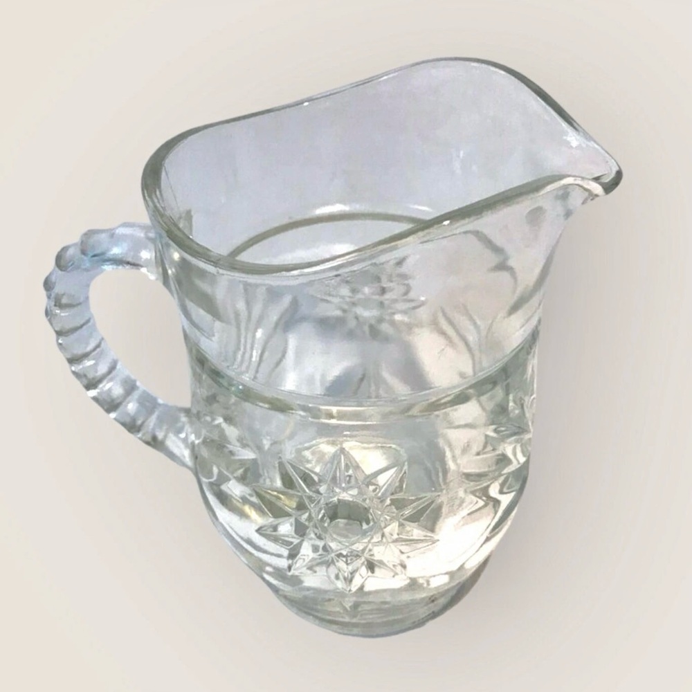 Small Anchor Hocking Milk/Cream Glass Pitcher with Star Pattern Pint - Picture 2 of 2